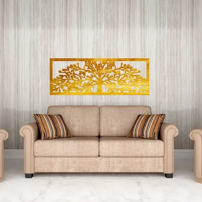 Beautiful Tree in Golden color Design Wooden Wall Hanging