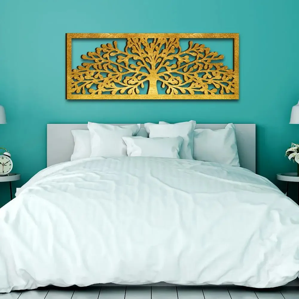 Beautiful Tree in Golden color Design Wooden Wall Hanging Medium(9 inch X 24 inch)