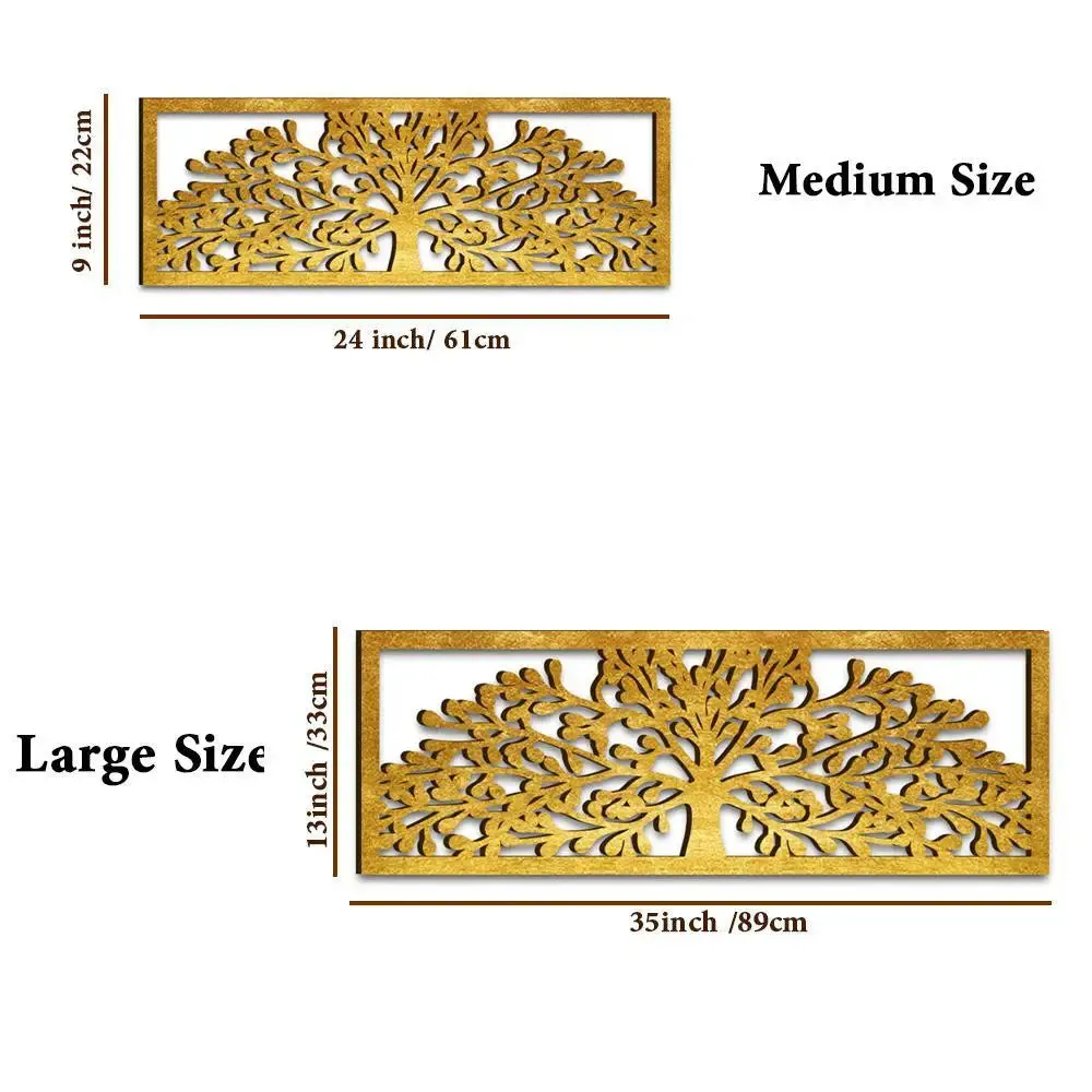 Beautiful Tree in Golden color Design Wooden Wall Hanging Medium(9 inch X 24 inch)