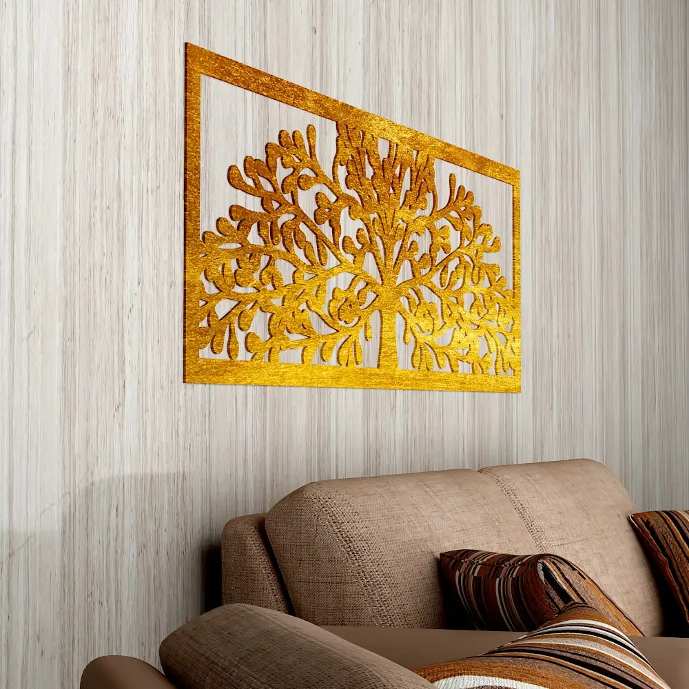 Beautiful Tree in Golden color Design Wooden Wall Hanging Medium(9 inch X 24 inch)