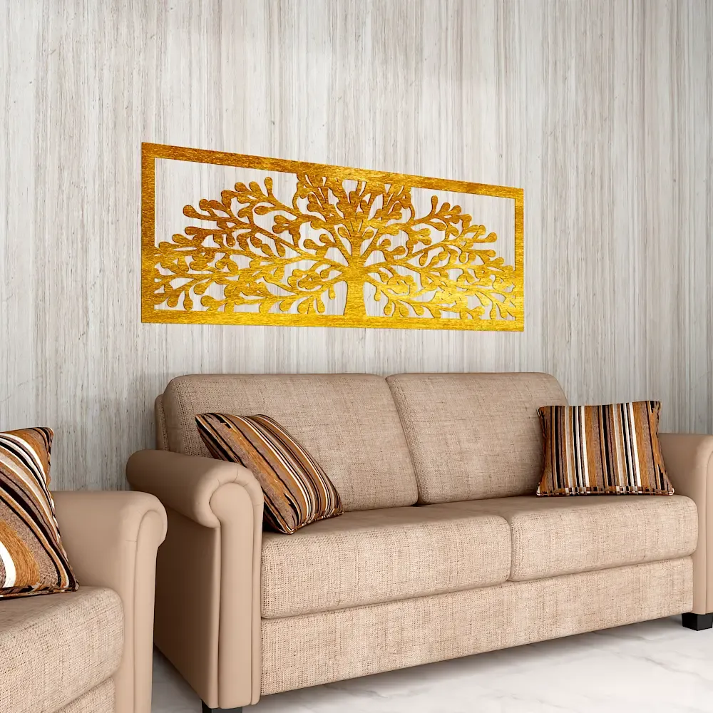 Beautiful Tree in Golden color Design Wooden Wall Hanging Medium(9 inch X 24 inch)