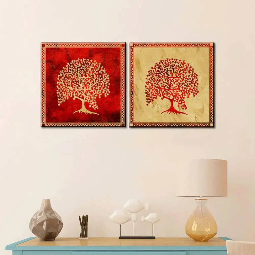Beautiful Tree Warli Wall Paintings &amp; Wall Hanging With 2 Panels Set