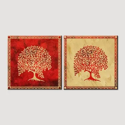 Beautiful Tree Warli Wall Paintings &amp; Wall Hanging With 2 Panels Set