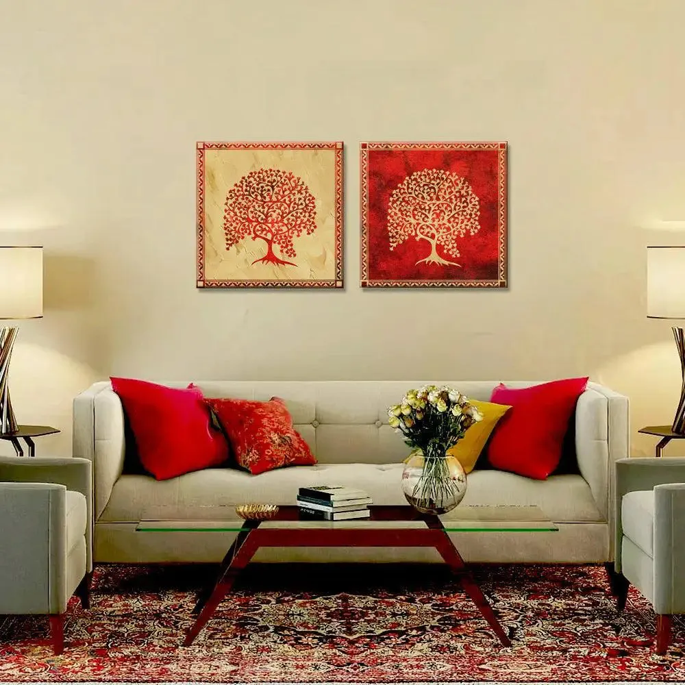Beautiful Tree Warli Wall Paintings &amp; Wall Hanging With 2 Panels Set