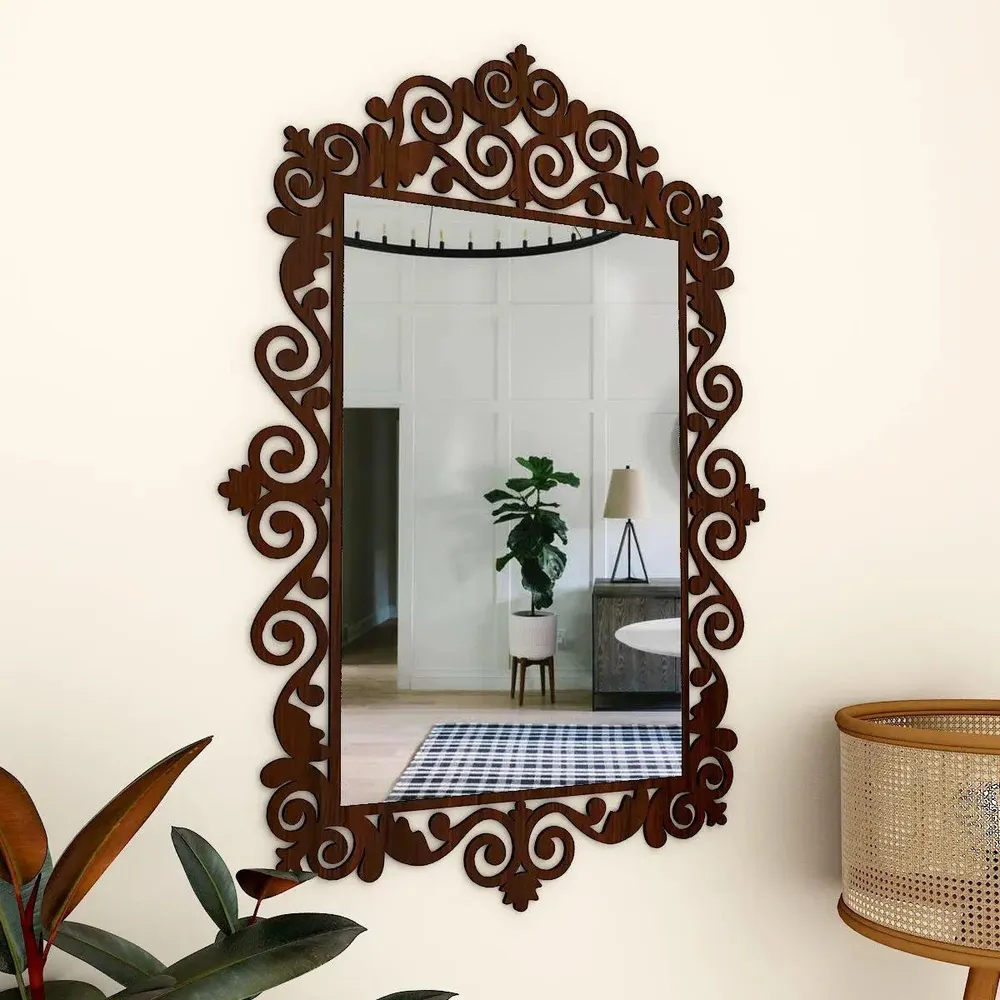 Beautiful Vanity Motif Mirror with Walnut Finish Regular ( 61CM X 43CM )