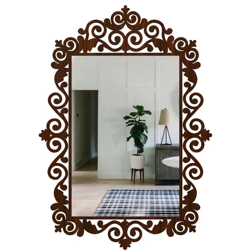 Beautiful Vanity Motif Mirror with Walnut Finish Regular ( 61CM X 43CM )