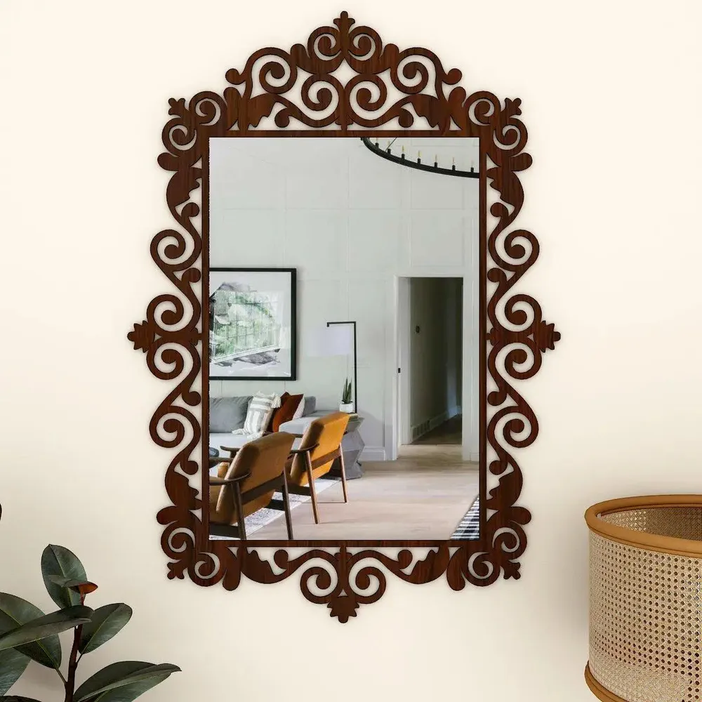 Beautiful Vanity Motif Mirror with Walnut Finish Regular ( 61CM X 43CM )