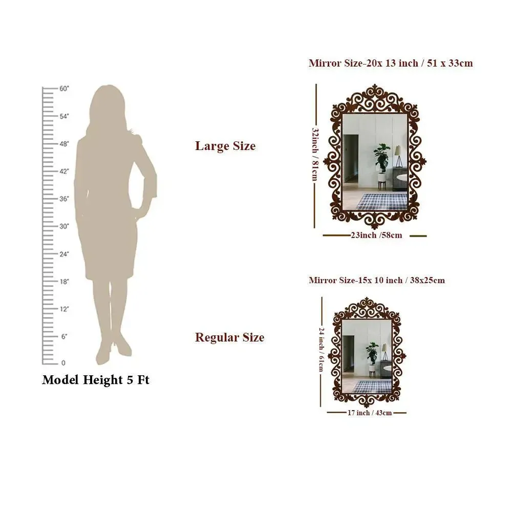 Beautiful Vanity Motif Mirror with Walnut Finish Regular ( 61CM X 43CM )