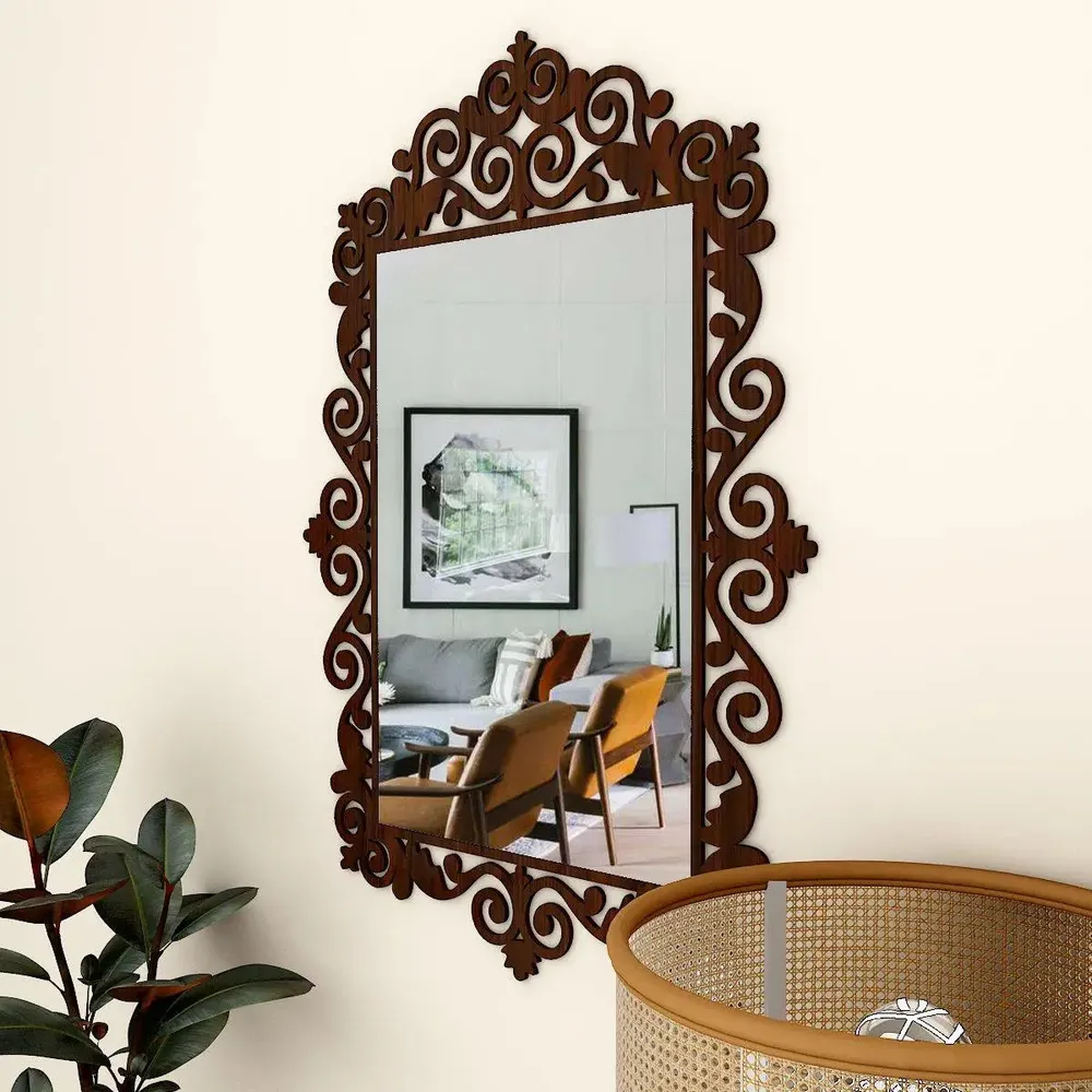 Beautiful Vanity Motif Mirror with Walnut Finish Regular ( 61CM X 43CM )