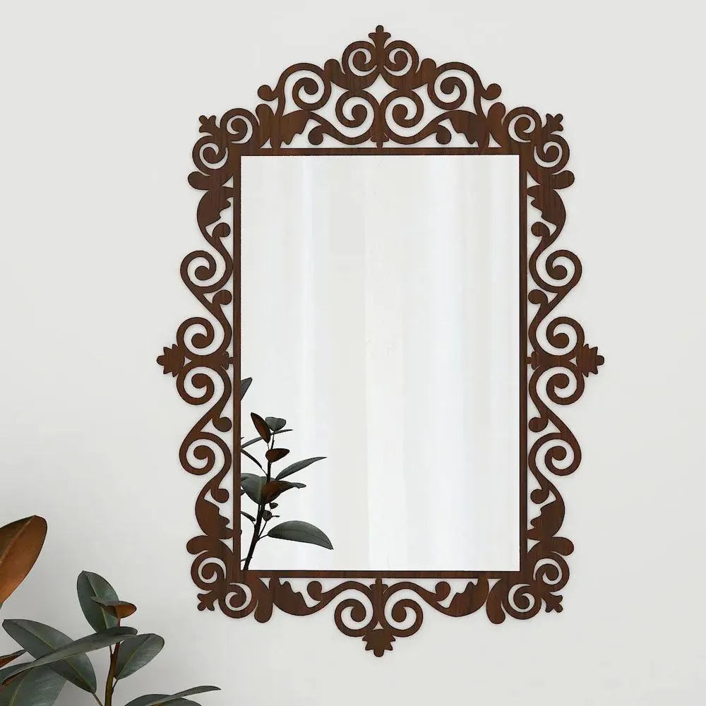 Beautiful Vanity Motif Mirror with Walnut Finish Regular ( 61CM X 43CM )