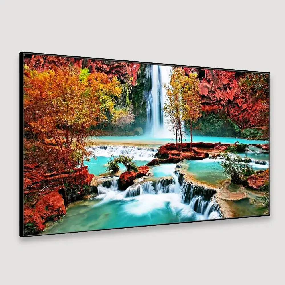 Beautiful Waterfall Nature Scenery Canvas  Wall Painting Wide Format With Frame