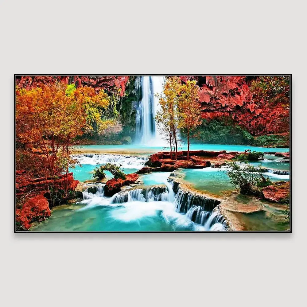Beautiful Waterfall Nature Scenery Canvas  Wall Painting Wide Format With Frame