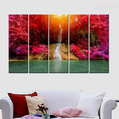 Beautiful Waterfall Scenery 5 Pieces Canvas Print Wall Painting