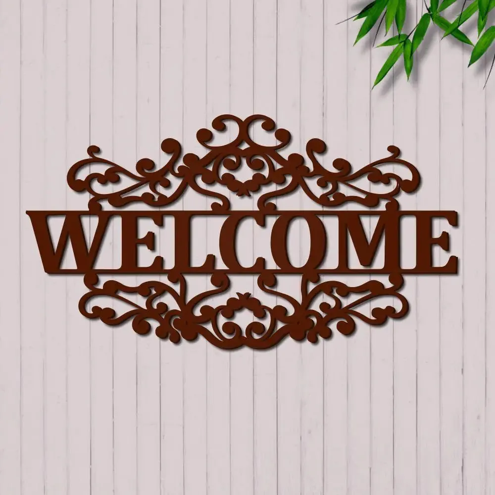 Beautiful Welcome in Mahogany Brown Color Design Wooden Wall Hanging. Medium(12 inch X 22 inch)