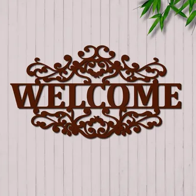 Beautiful Welcome in Mahogany Brown Color Design Wooden Wall Hanging.