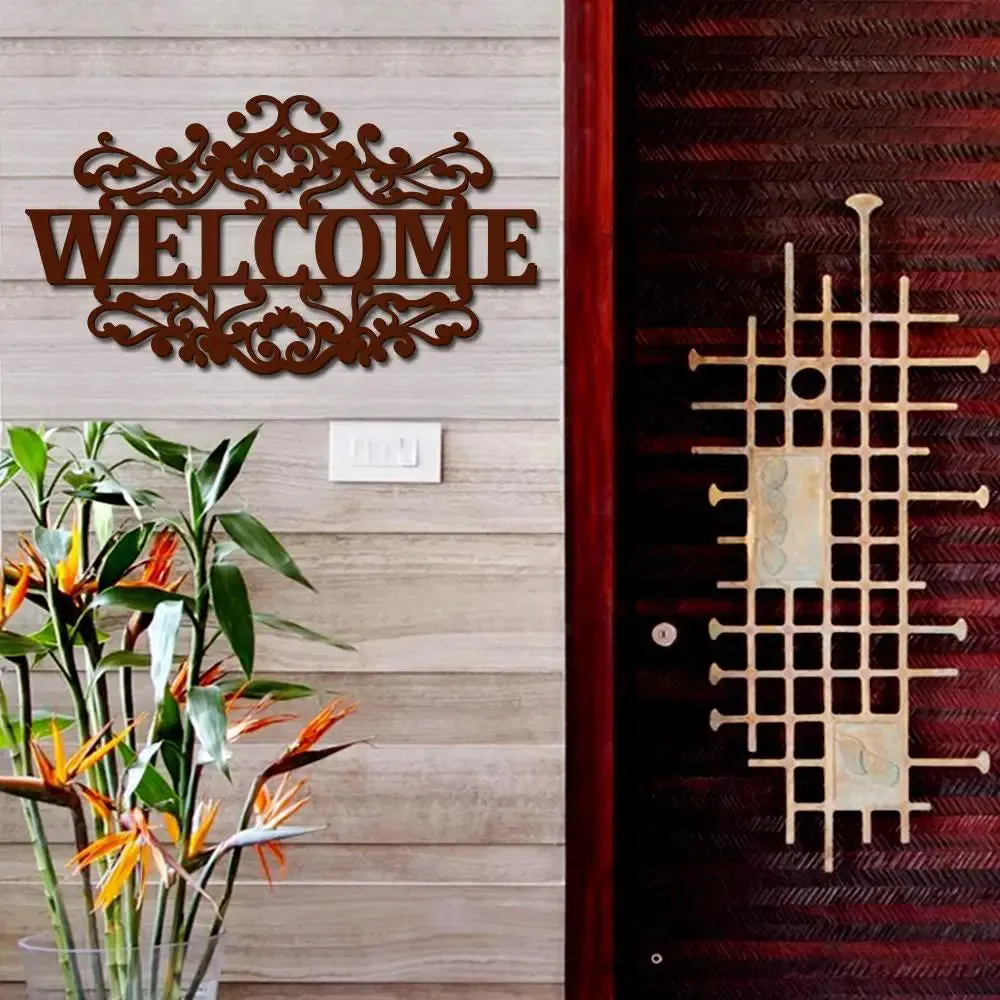 Beautiful Welcome in Mahogany Brown Color Design Wooden Wall Hanging. Medium(12 inch X 22 inch)