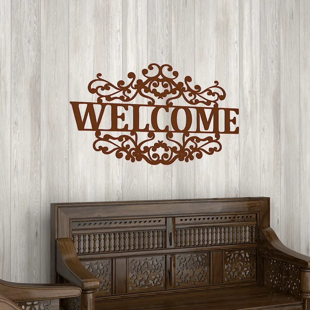 Beautiful Welcome in Mahogany Brown Color Design Wooden Wall Hanging. Medium(12 inch X 22 inch)