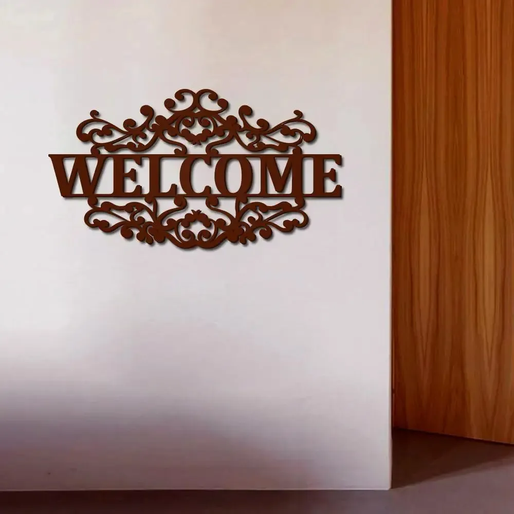 Beautiful Welcome in Mahogany Brown Color Design Wooden Wall Hanging. Medium(12 inch X 22 inch)