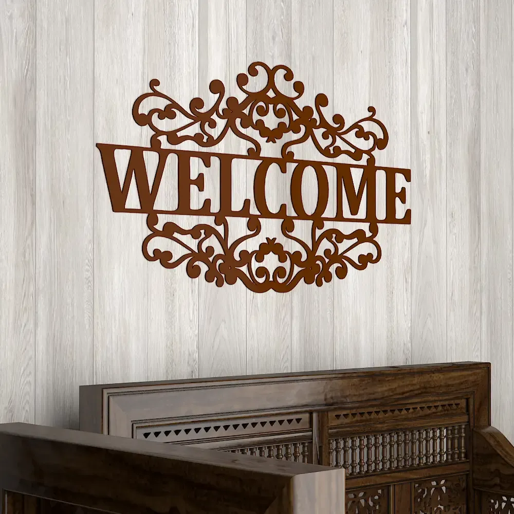 Beautiful Welcome in Mahogany Brown Color Design Wooden Wall Hanging. Medium(12 inch X 22 inch)
