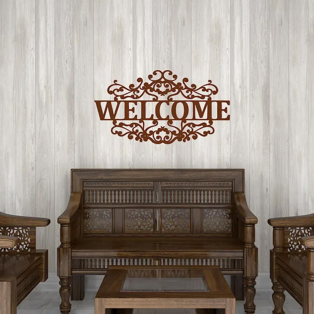 Beautiful Welcome in Mahogany Brown Color Design Wooden Wall Hanging. Medium(12 inch X 22 inch)