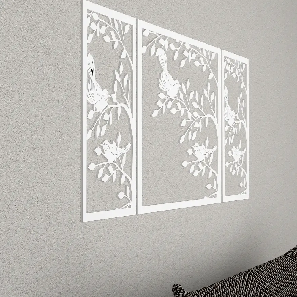 Beautiful White color Tree Design with Birds Wooden Wall Hanging Medium(18 inch X 40 inch)