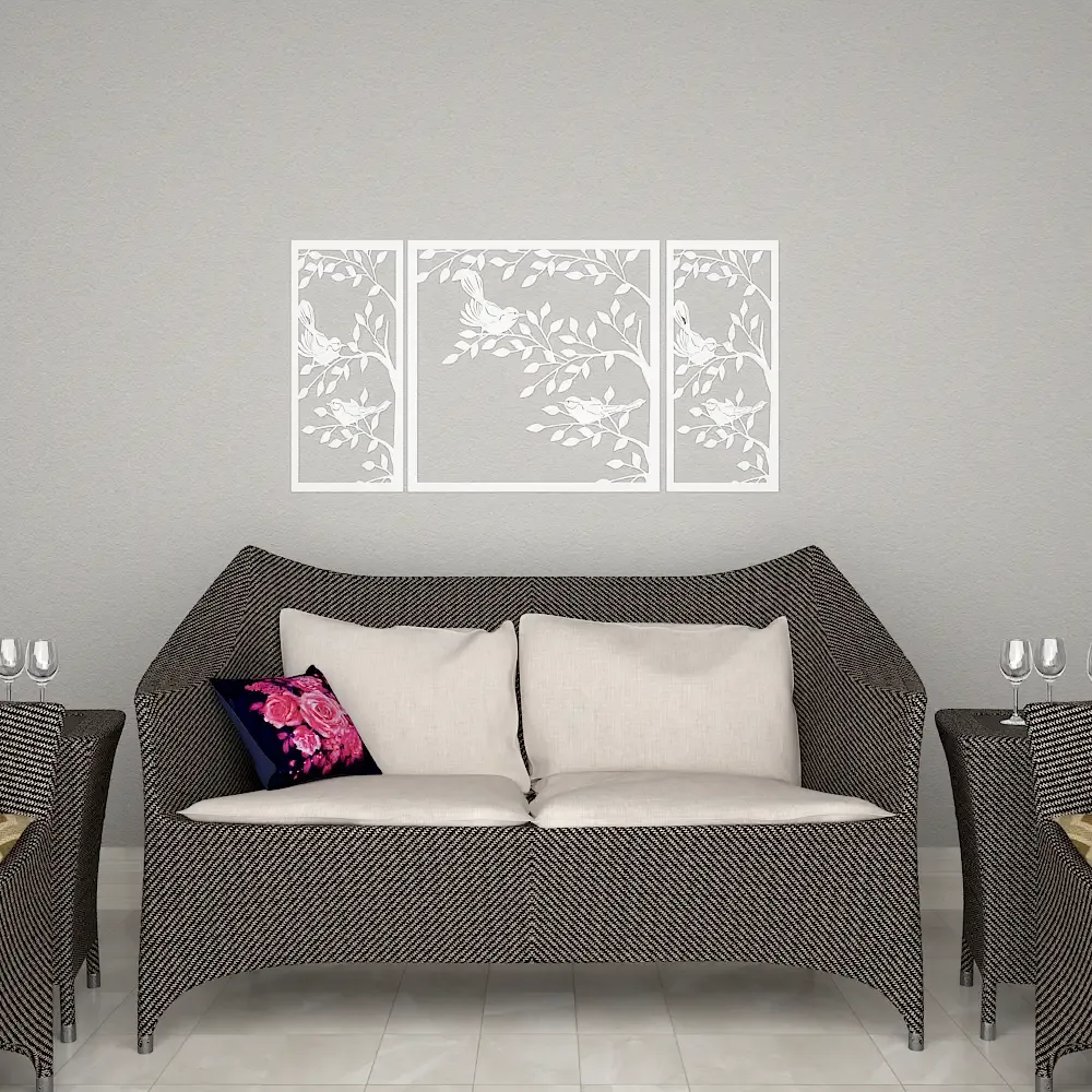 Beautiful White color Tree Design with Birds Wooden Wall Hanging Medium(18 inch X 40 inch)