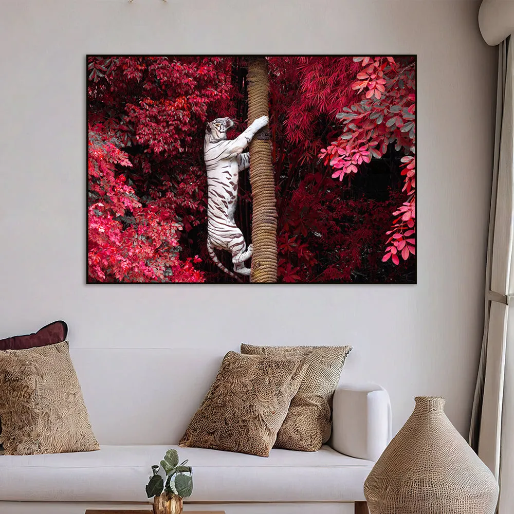Beautiful White Tiger Realistic Wild Animal Painting With Floating Frame