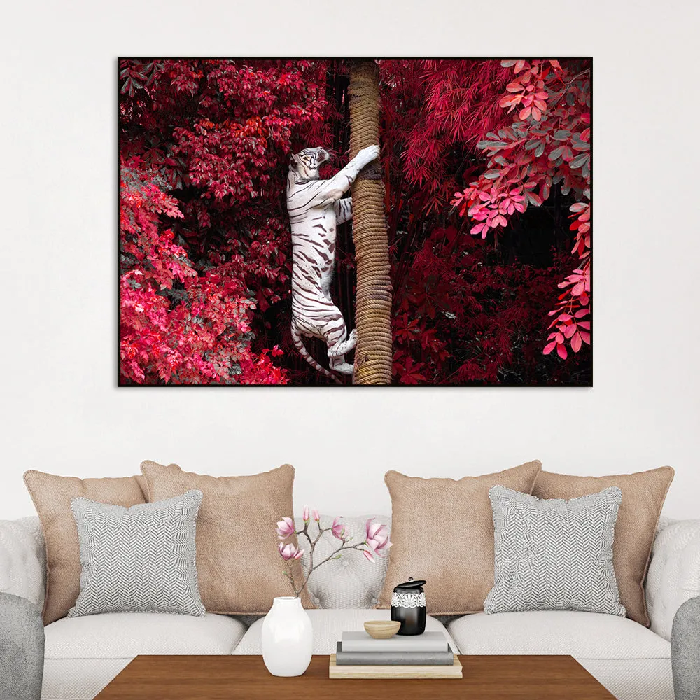 Beautiful White Tiger Realistic Wild Animal Painting With Floating Frame