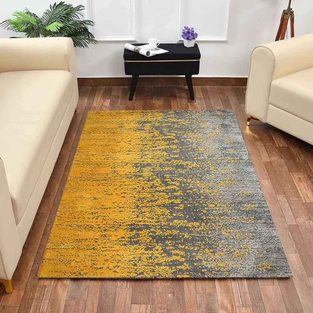 Beautiful Yellow and Grey Abstract Print Polyester Carpet for Living Room 2X5