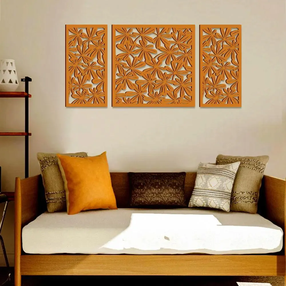 Beautiful Yellow color Flower Design Wooden Wall Hanging. Medium(18 inch X 40 inch)