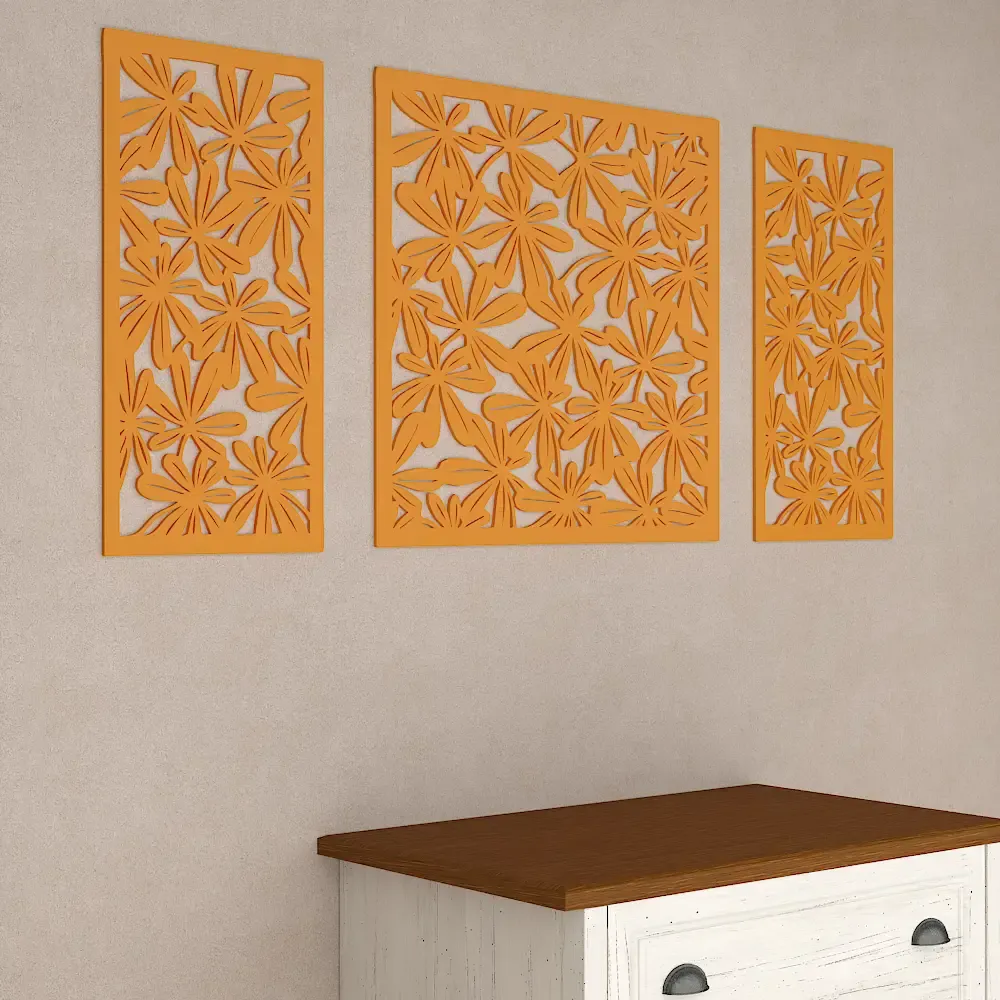 Beautiful Yellow color Flower Design Wooden Wall Hanging. Medium(18 inch X 40 inch)