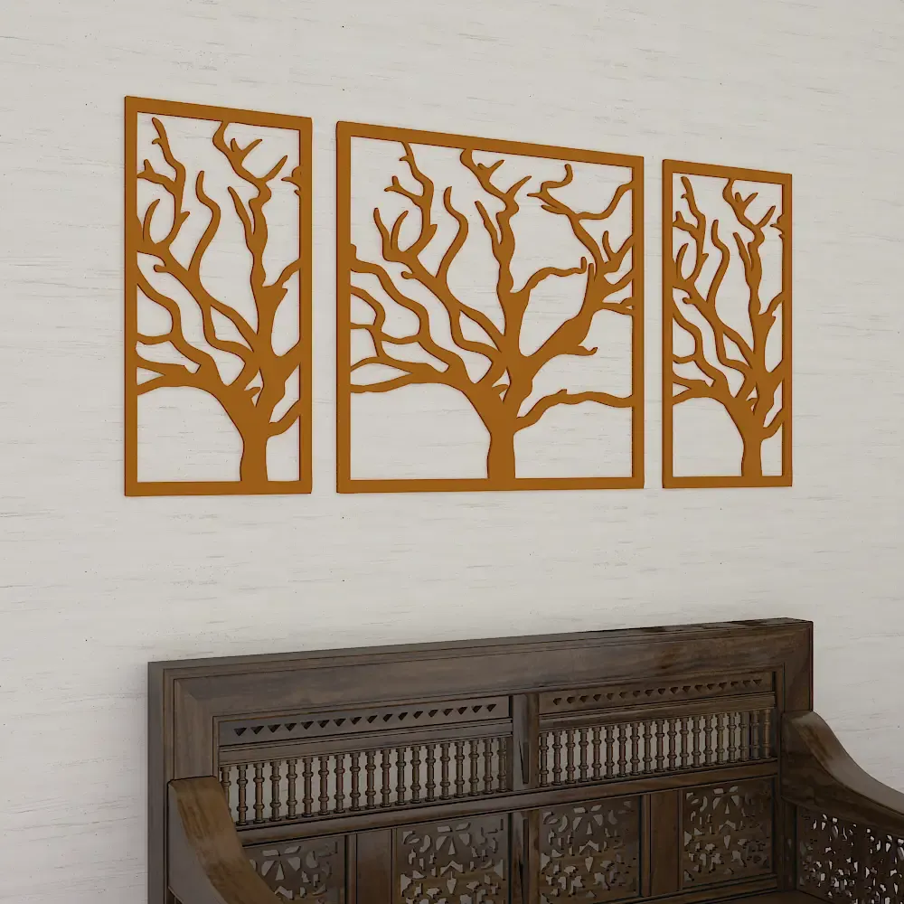 Beautiful Yellow color Tree Design Wooden Wall Hanging, Living Room Wooden Medium(18 inch X 40 inch)