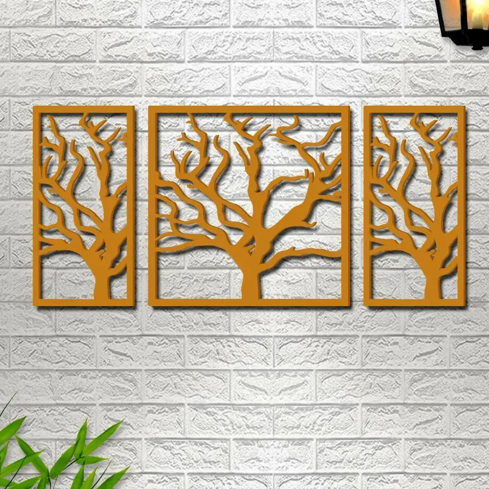 Beautiful Yellow color Tree Design Wooden Wall Hanging, Living Room Wooden Medium(18 inch X 40 inch)