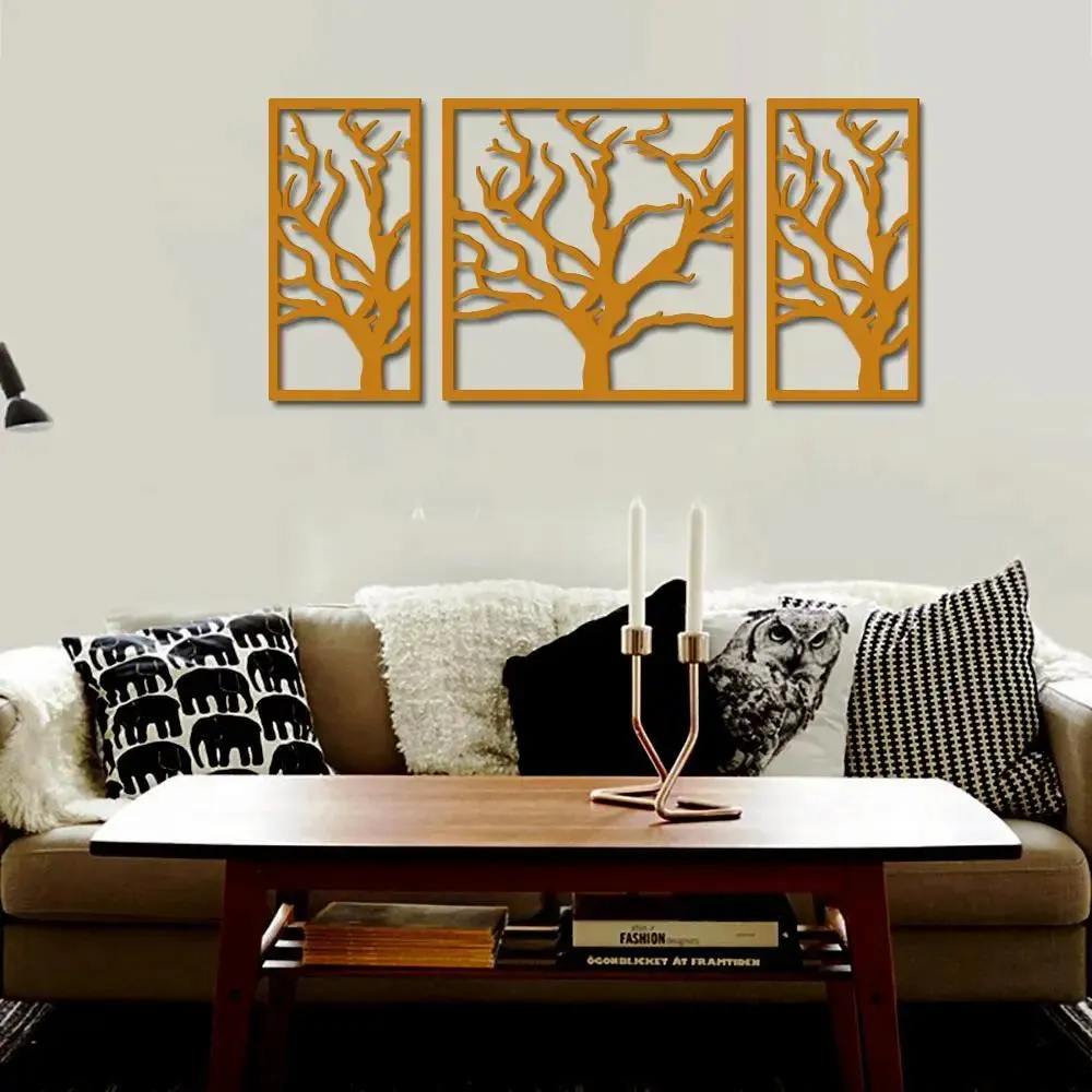 Beautiful Yellow color Tree Design Wooden Wall Hanging, Living Room Wooden Medium(18 inch X 40 inch)