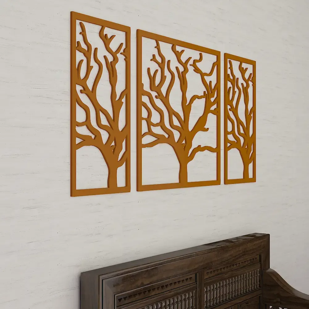 Beautiful Yellow color Tree Design Wooden Wall Hanging, Living Room Wooden Medium(18 inch X 40 inch)