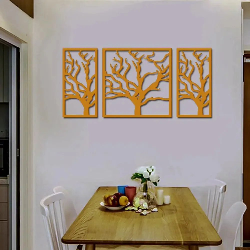 Beautiful Yellow color Tree Design Wooden Wall Hanging, Living Room Wooden Medium(18 inch X 40 inch)
