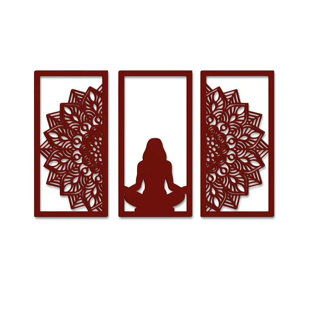 Beautiful Yoga Girl Maroon Color Design Wooden Wall Hanging Medium(18 inch X 26 inch)