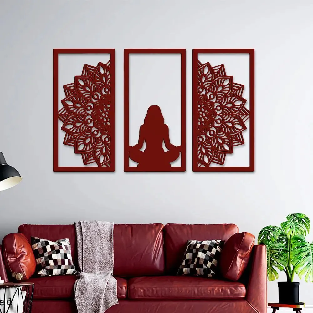 Beautiful Yoga Girl Maroon Color Design Wooden Wall Hanging Medium(18 inch X 26 inch)