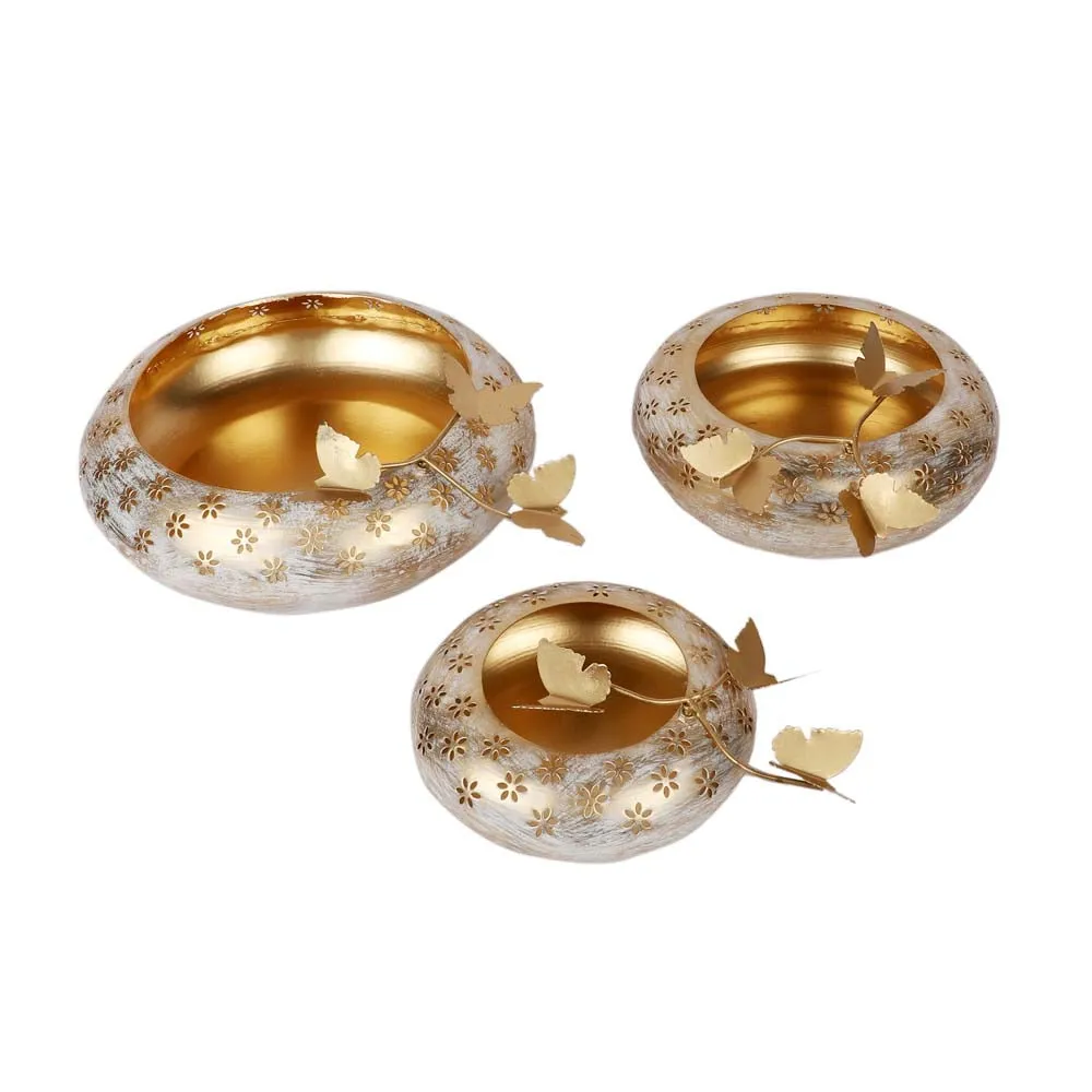 Beautifully Crafted White & Gold Tyre Urli Set of 3