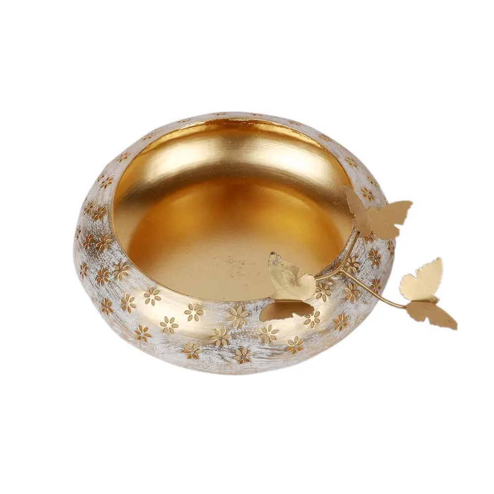 Beautifully Crafted White & Gold Tyre Urli Set of 3