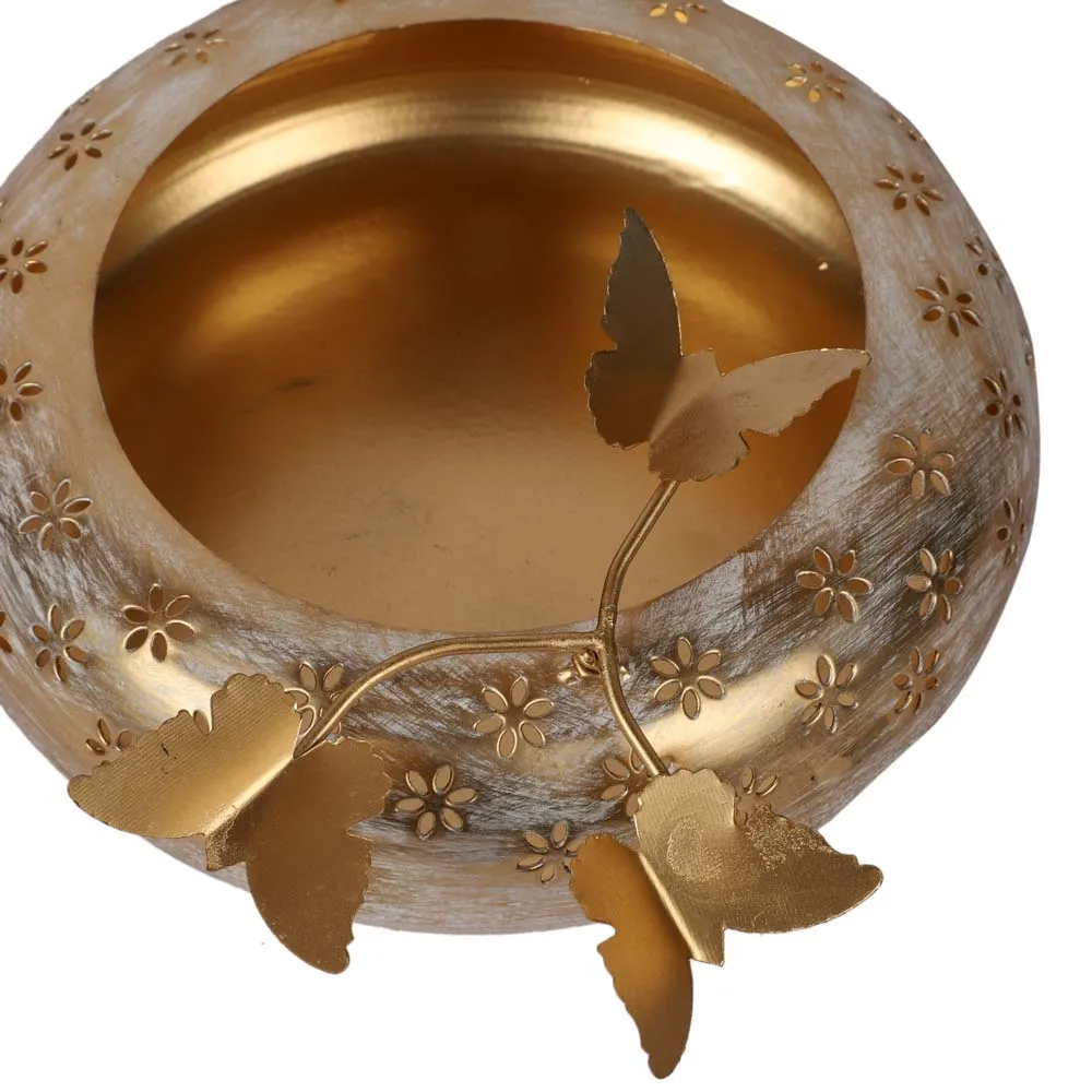 Beautifully Crafted White & Gold Tyre Urli Set of 3