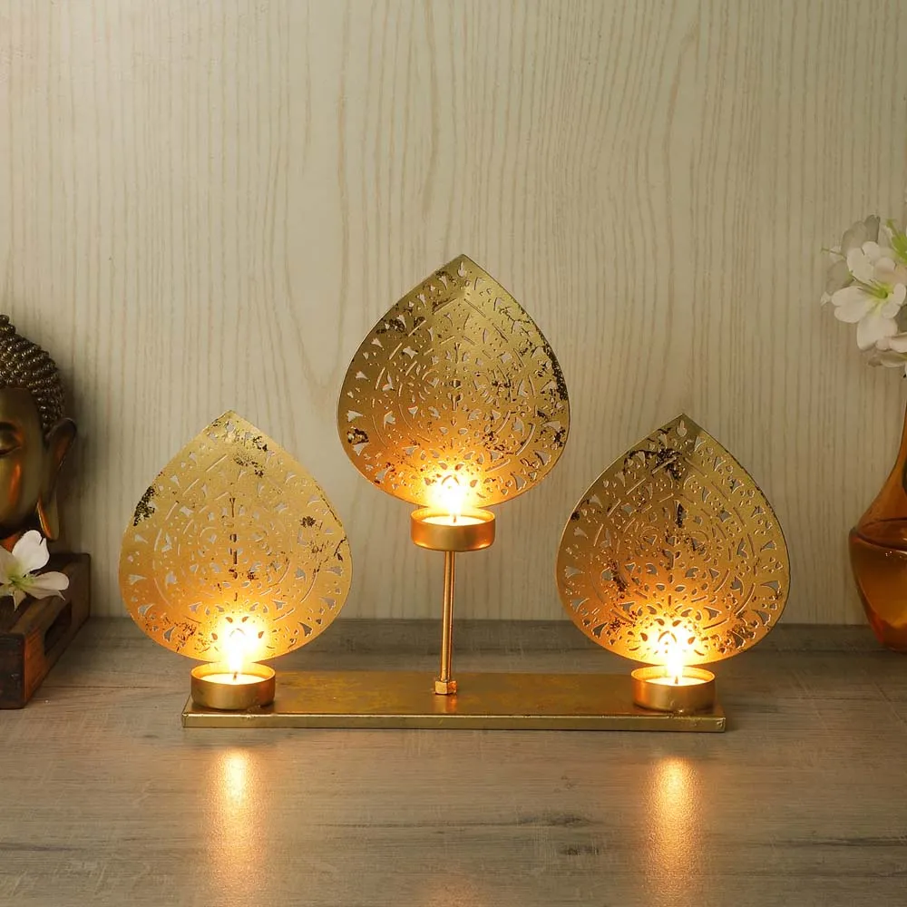 Beetle Leaves Designer Metal Tea Light Candle Holder