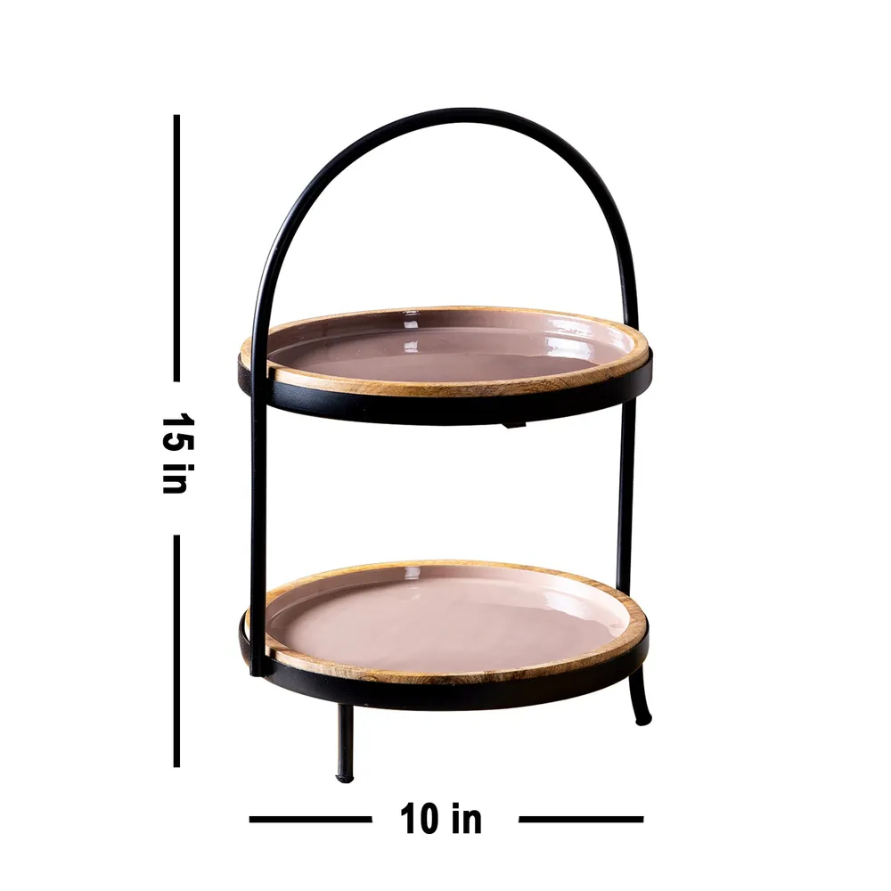 Beige and Brown Plated 2 Tier Metal Buffet Organizer