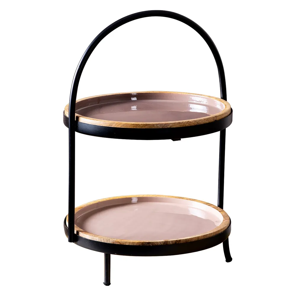 Beige and Brown Plated 2 Tier Metal Buffet Organizer