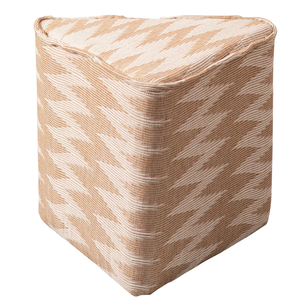 Beige and Cream Ikat Print Triangular  Cotton Pouffe Stool