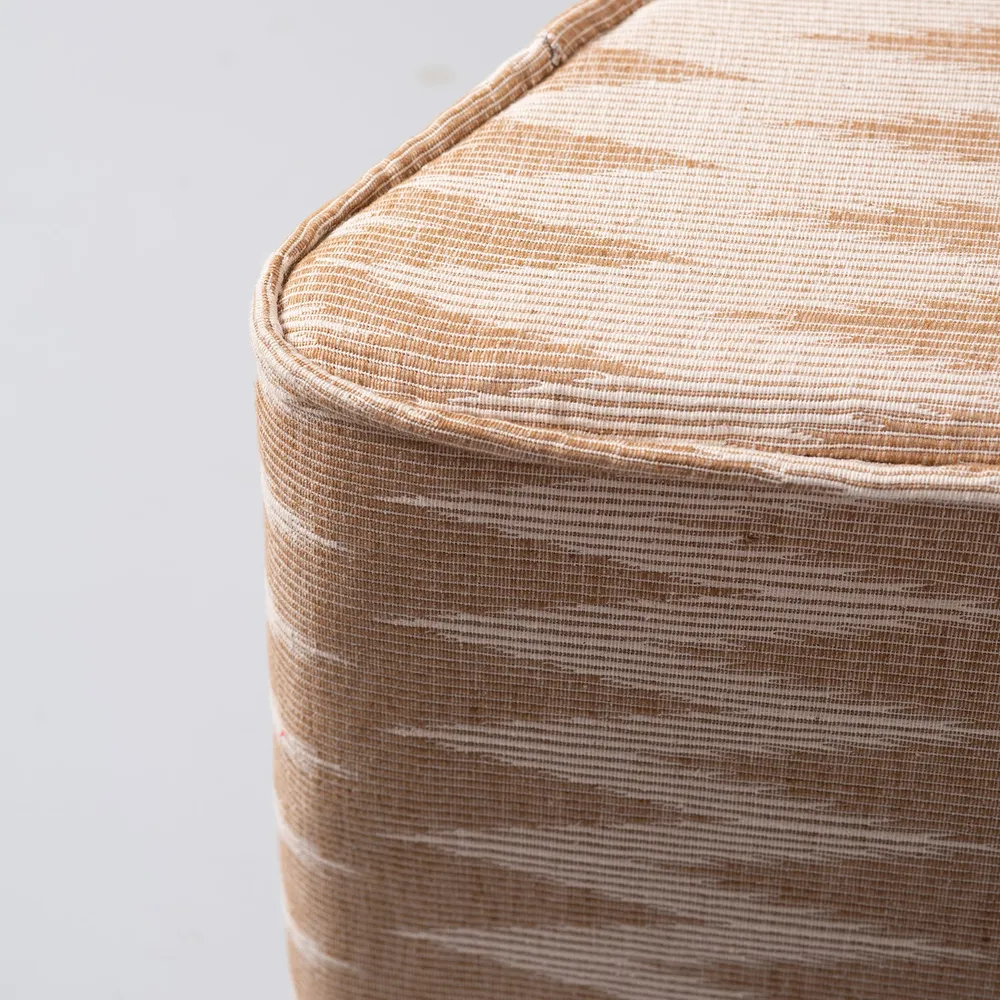 Beige and Cream Ikat Print Triangular  Cotton Pouffe Stool Set Of 2