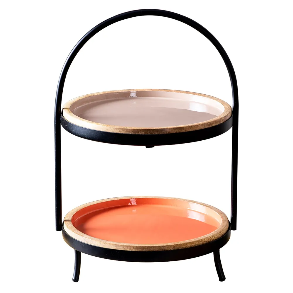 Beige and Orange Plated 2 Tier Metal Buffet Organizer