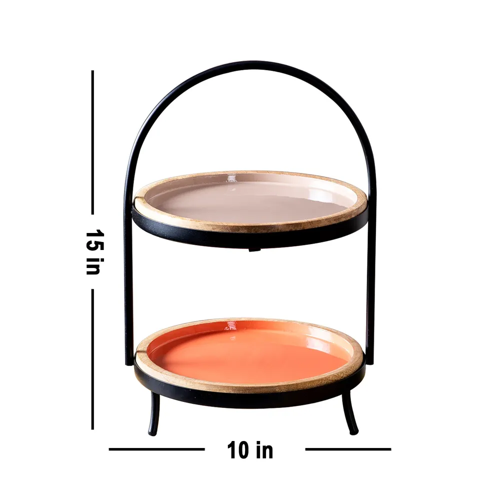 Beige and Orange Plated 2 Tier Metal Buffet Organizer