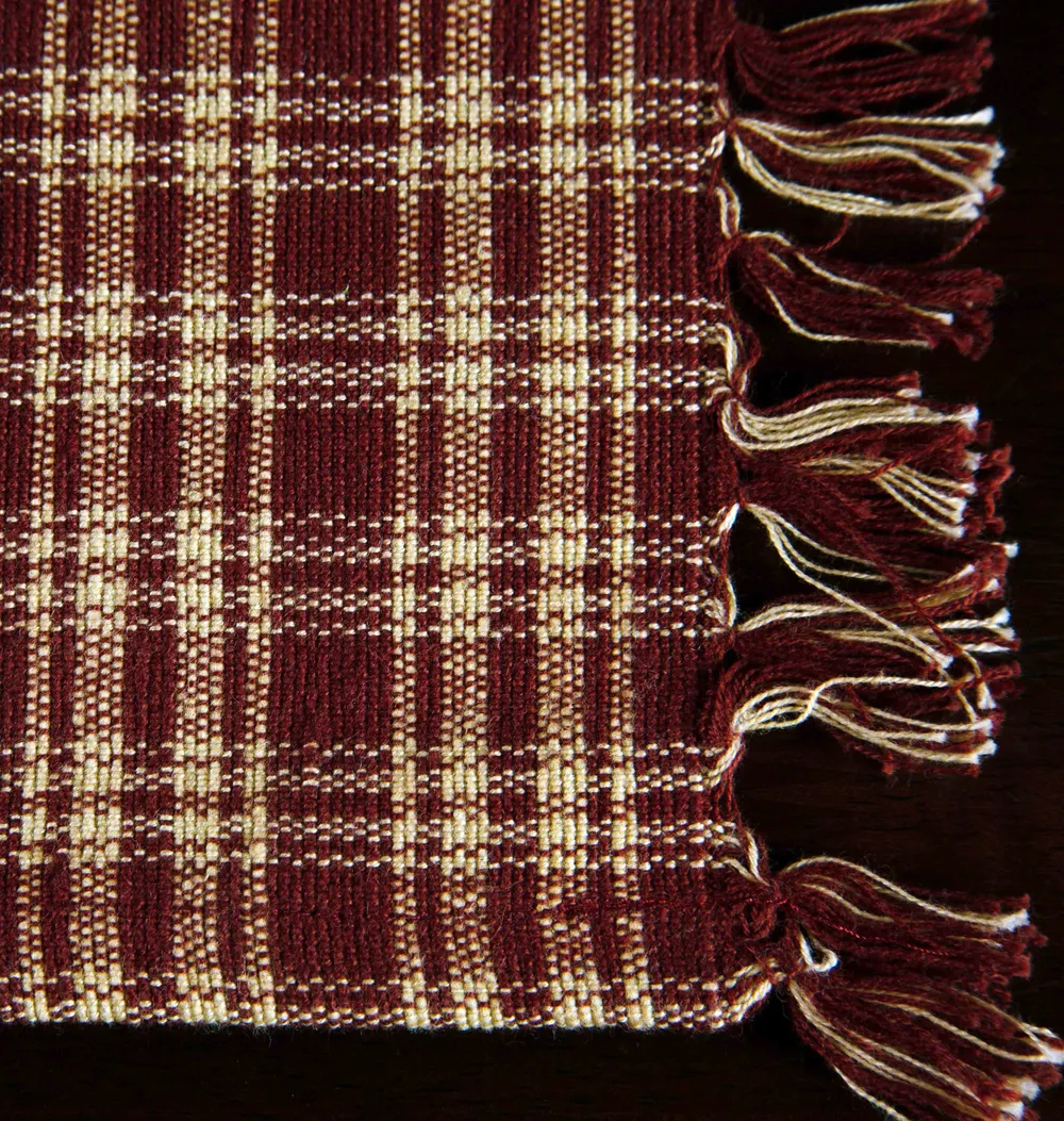 Beige & Brown Checkered Table Mat With Fringes Set Of 2