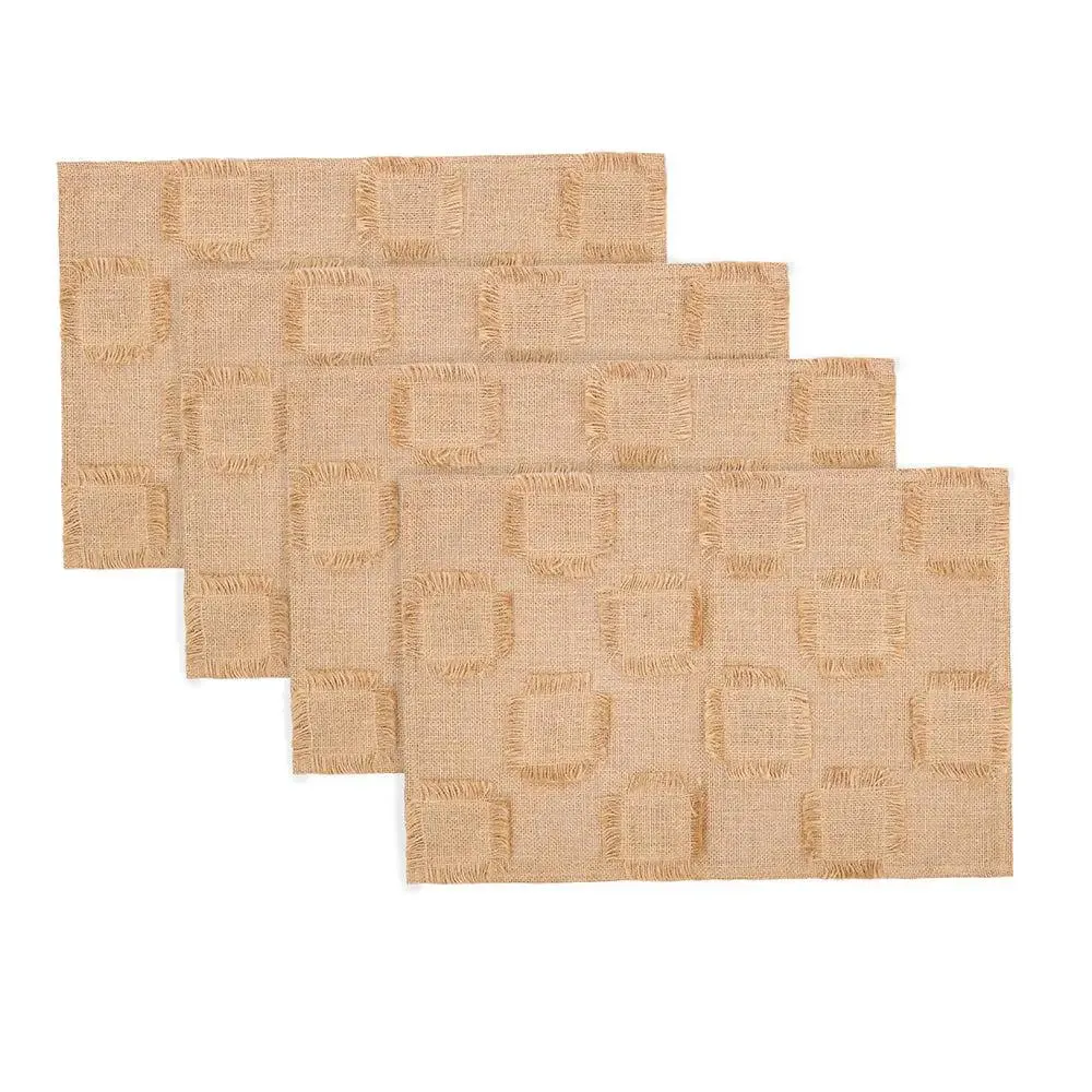 Beige Checkered Jute Placement Set Of 4